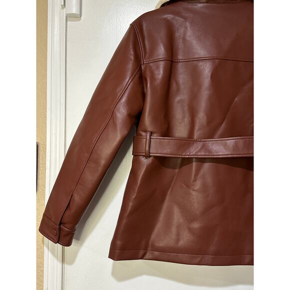 Rebecca Minkoff Faux Leather Jacket Chestnut Size Small NWT Shearling Collar - Picture 11 of 14